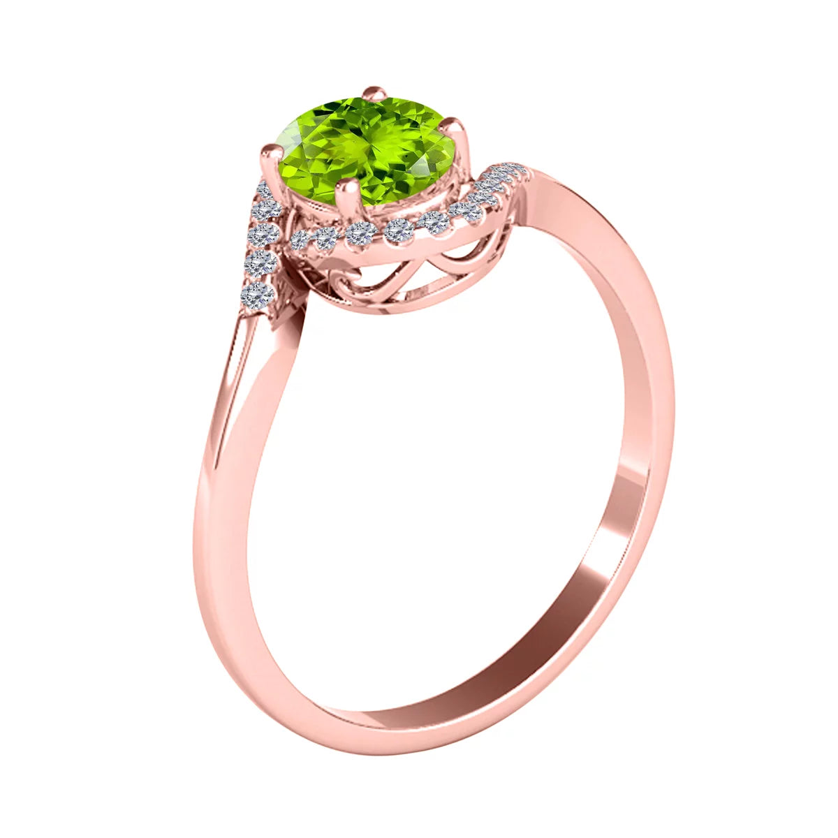 Engagement Rings for Women 1.00 Carat Peridot & Halo Diamond Engagement Ring Prong-Setting 14K Solid Rose Gold