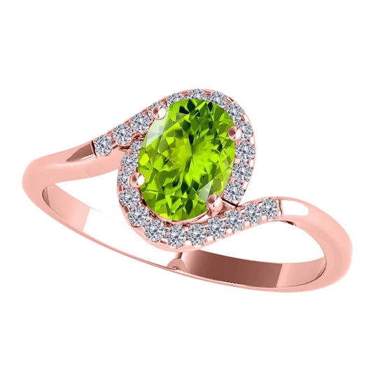 Engagement Rings for Women 1.00 Carat Peridot & Halo Diamond Engagement Ring Prong-Setting 14K Solid Rose Gold