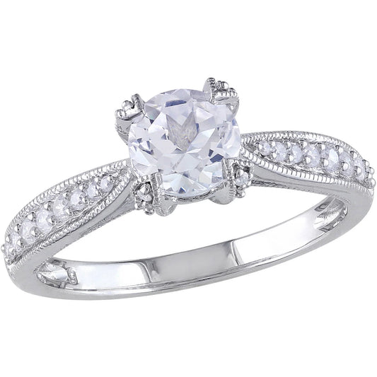 Women'S Diamond and Created Sapphire Sterling Silver Engagement Ring