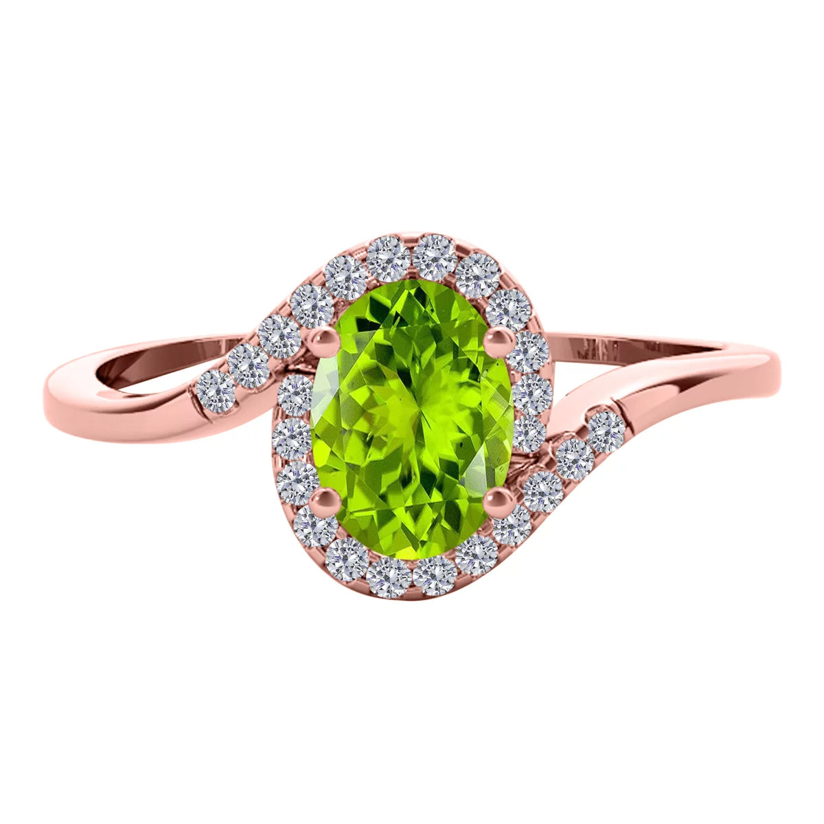 Engagement Rings for Women 1.00 Carat Peridot & Halo Diamond Engagement Ring Prong-Setting 14K Solid Rose Gold