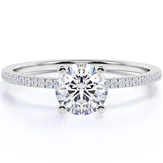 1.75 Carat round Cut Moissanite and Diamond Pave Engagement Ring in 10K White Gold