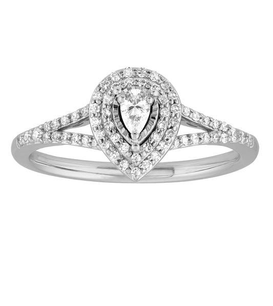 .33 CTTW Diamond Pear Engagement Ring in 10K White Gold, Size 7