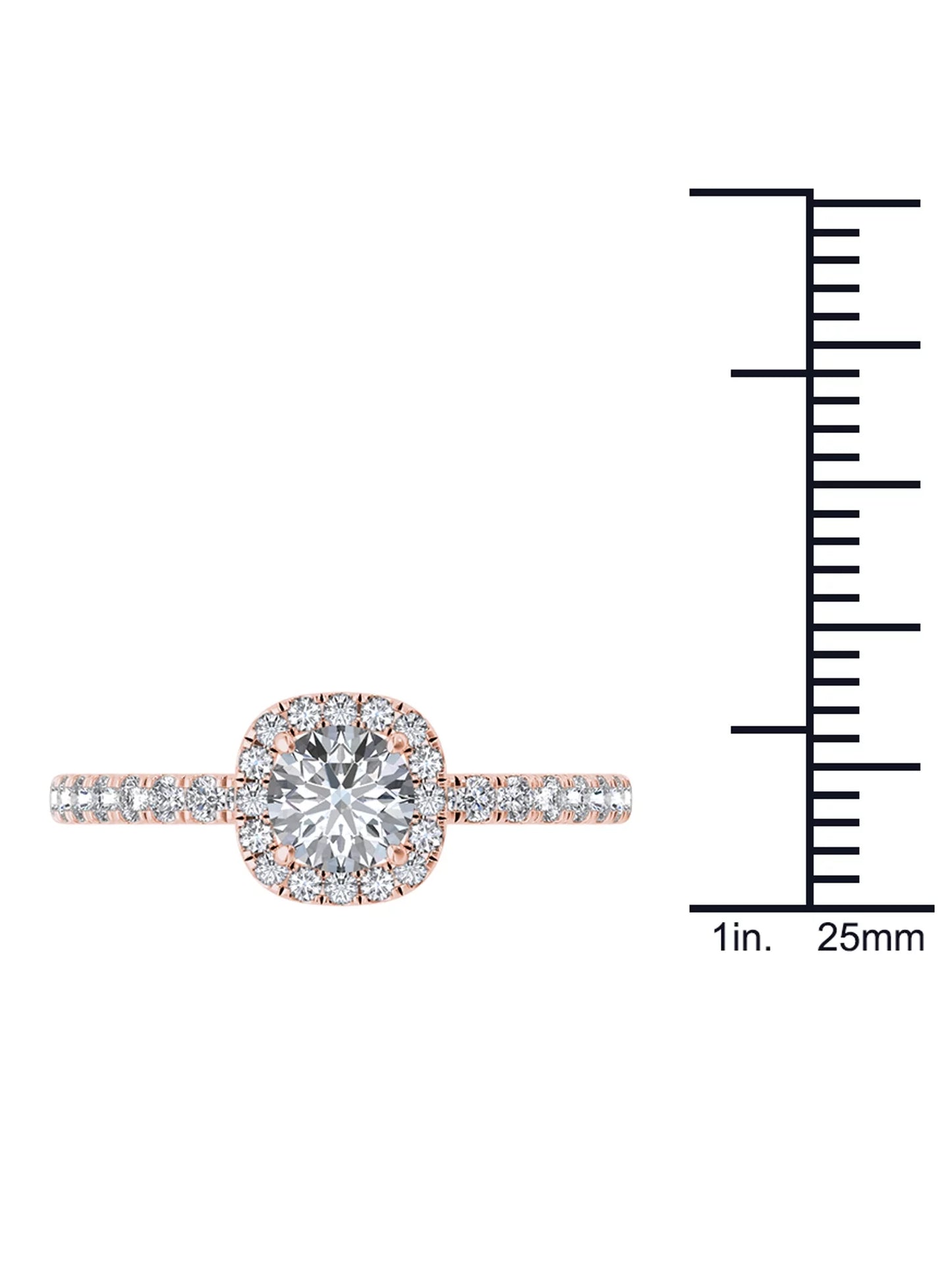 1Ct TDW Diamond 14K Rose Gold Halo Engagement Ring (H-I, I2)