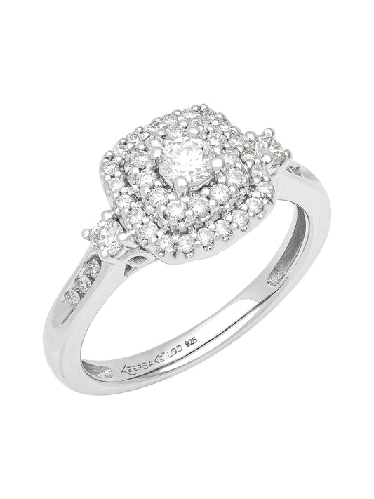 1/2 Carat TW Lab-Grown Diamond Double Halo Women'S "Celestial" Engagement Ring in Sterling Silver