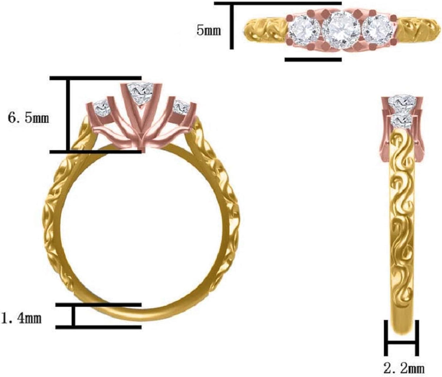 0.50 Ct. Three-Stone Diamond Engagement Ring for Women in 14K Solid White Yellow Rose Gold