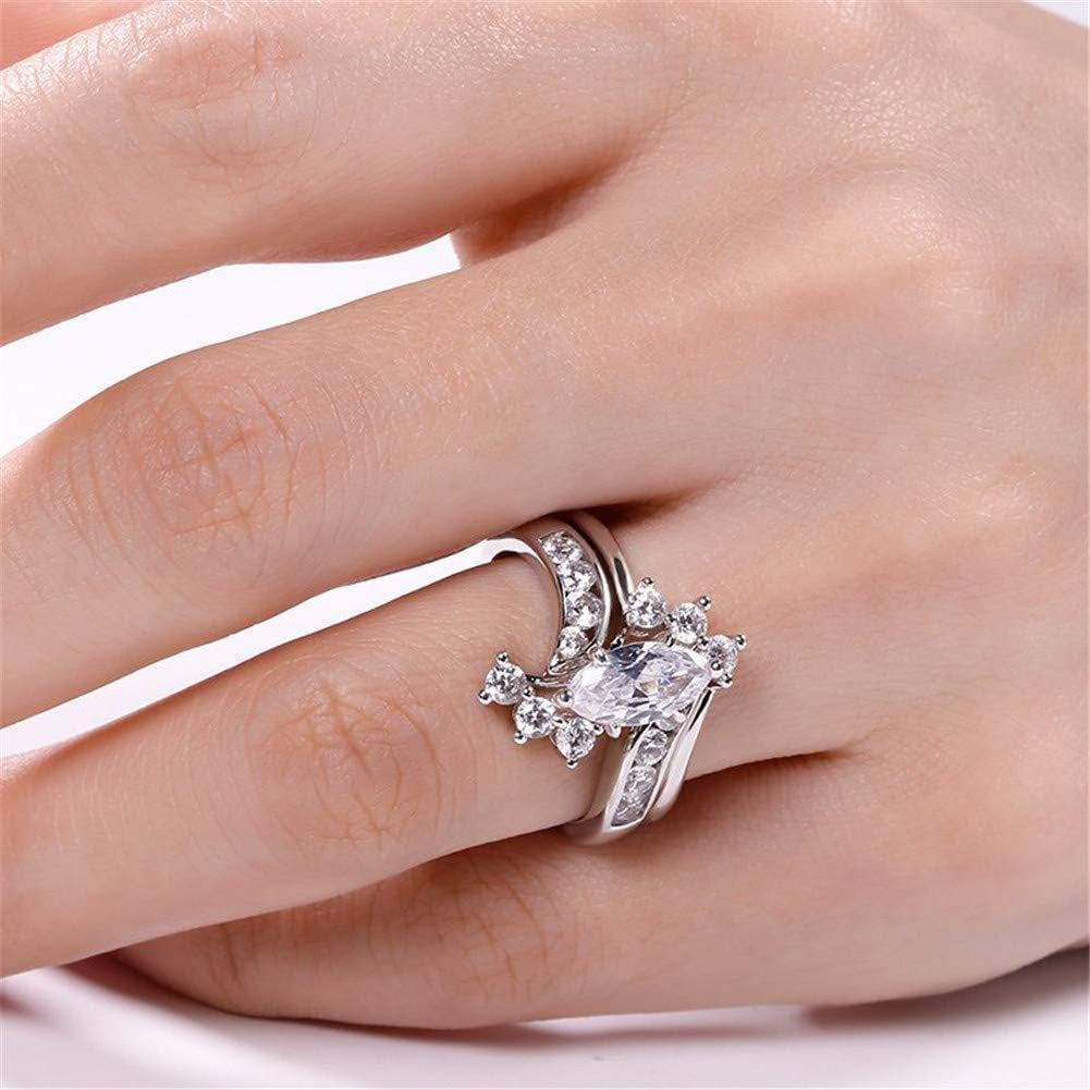 Marquise Cut Wedding Set Sterling Silver Bypass Rings with Cubic Zirconia White Diamond Solitaire Engagement Rings Promise Anniversary with Gift Box