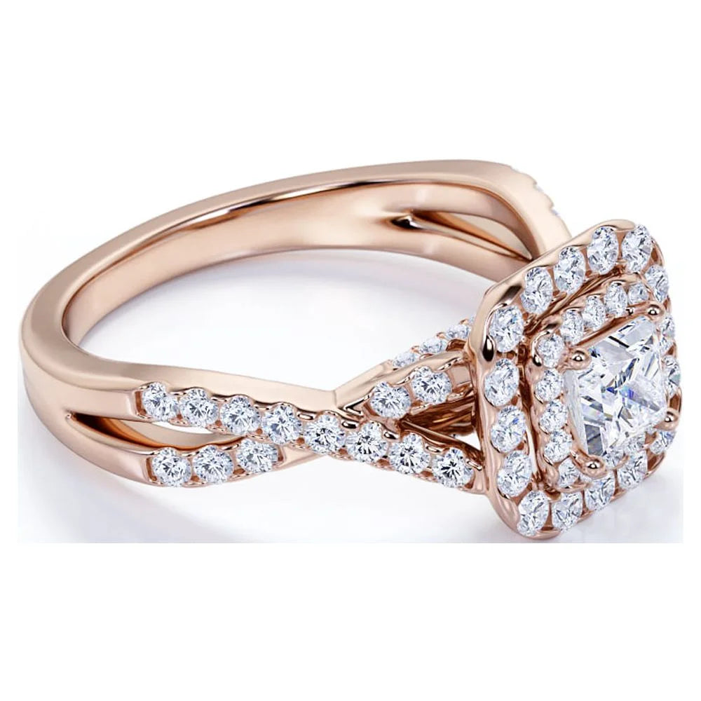 Princess Cut Moissanite Engagement Ring, 1.0Ct T.W, 18K Rose Gold over Silver