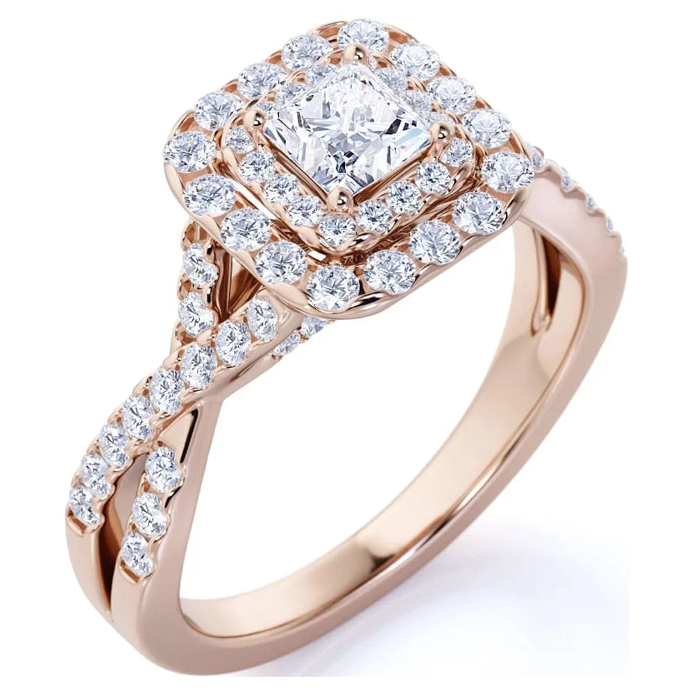 Princess Cut Moissanite Engagement Ring, 1.0Ct T.W, 18K Rose Gold over Silver